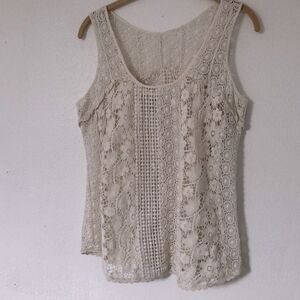 Lucky Brand size S Ivory Coquette Fairy Cotton Cottage Core Crocheted Tank Top
